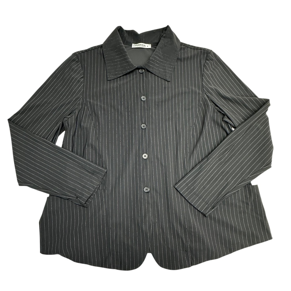 Tekbika By Alembika Shirt Womens 3 Black Pinstripe Button Front Stretch Top